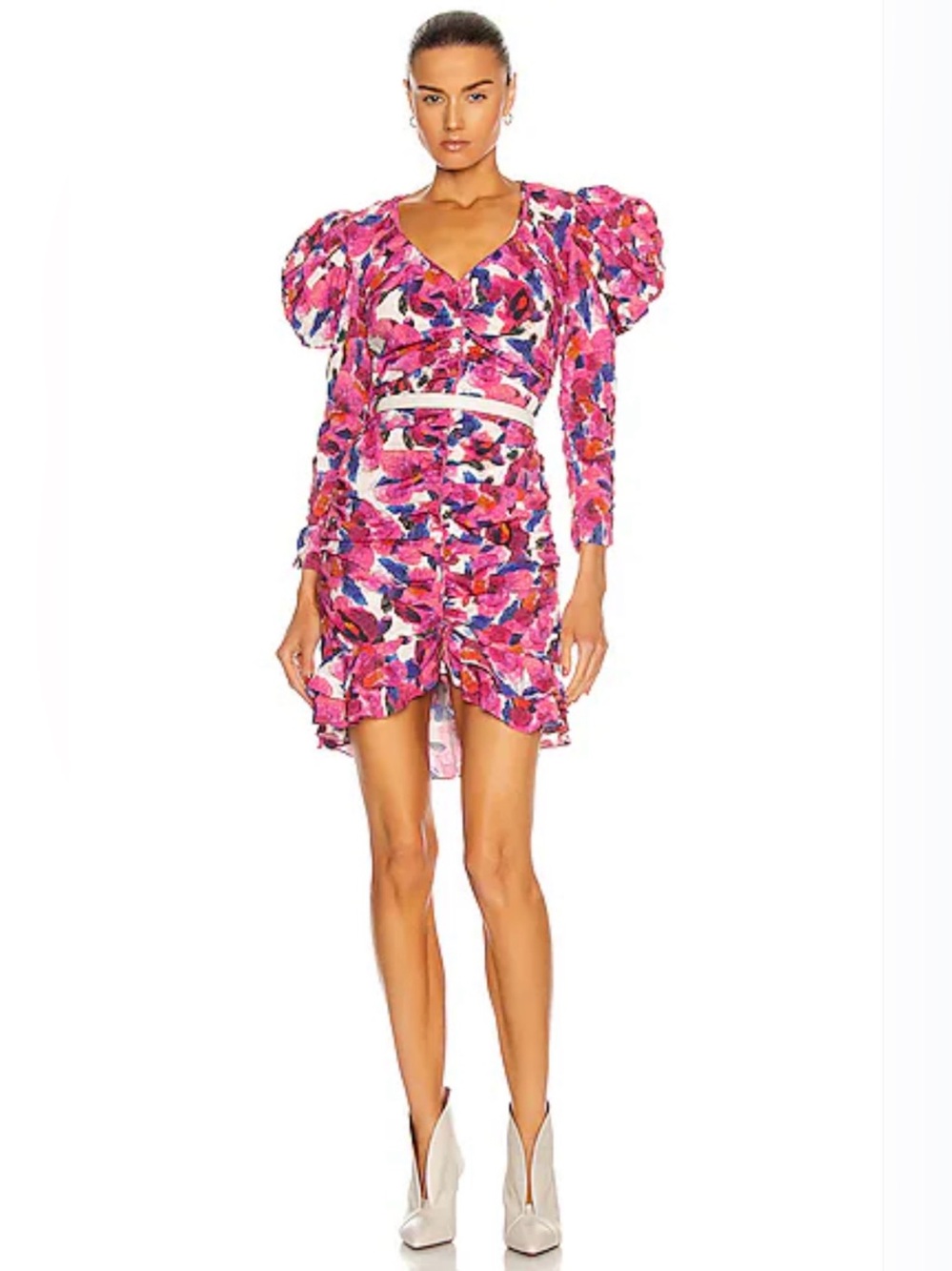 Isabel Marant Colorful Floral Dramatic Puff Shoulder Mireya Mini Dress